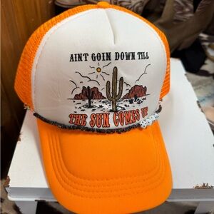 Orange and White Trucker Hat with Cactus Design